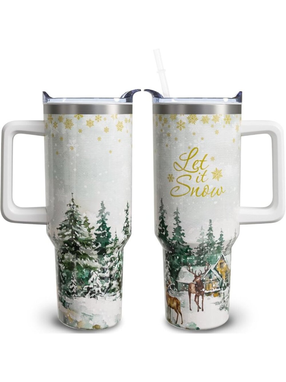 40oz Christmas Tumbler with Handle & Straw - Insulated Travel Mug for Holiday